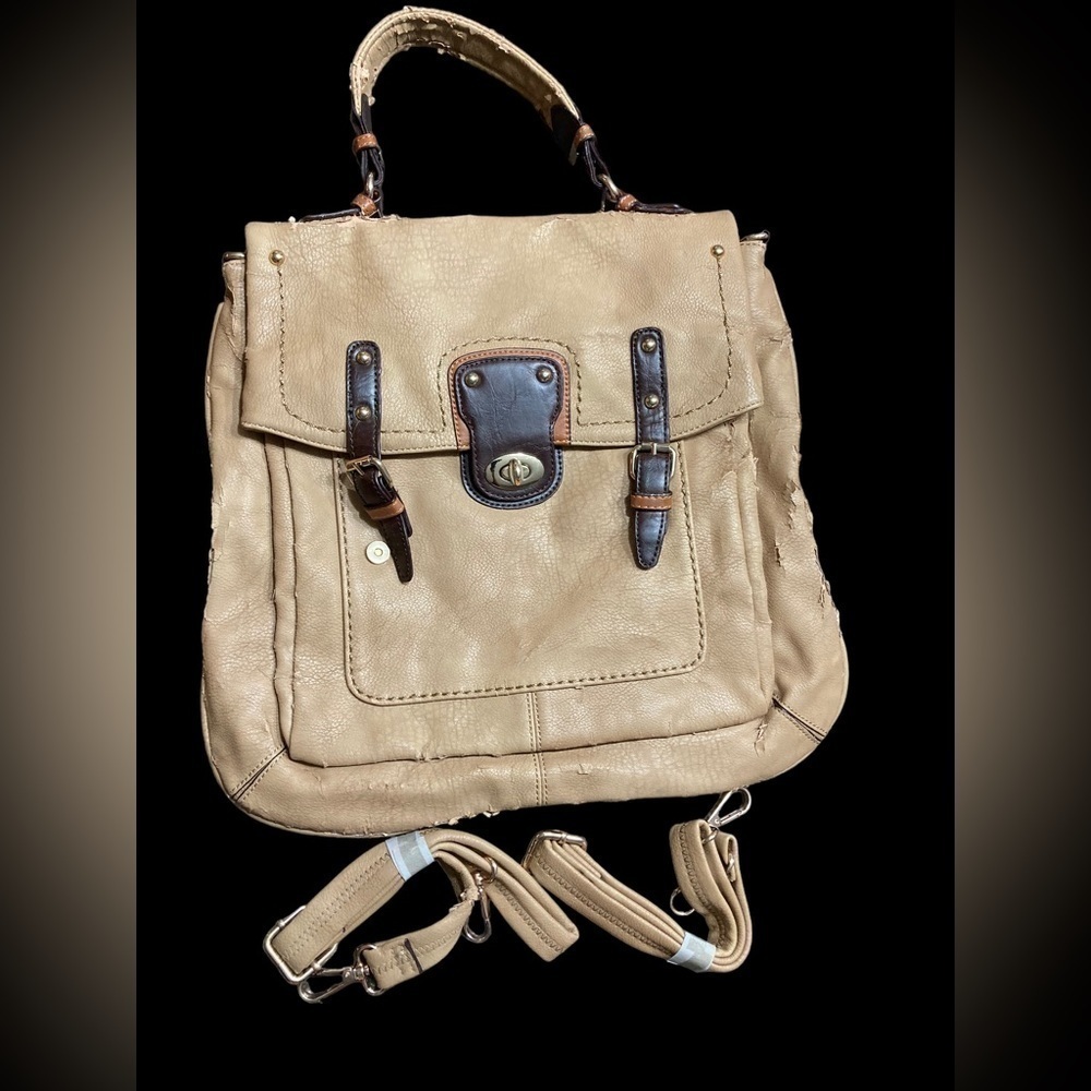 ‼️SALE‼️Black Rivet | Camel Brown Genuine Leather Satchel Crossbody Bag Backpack